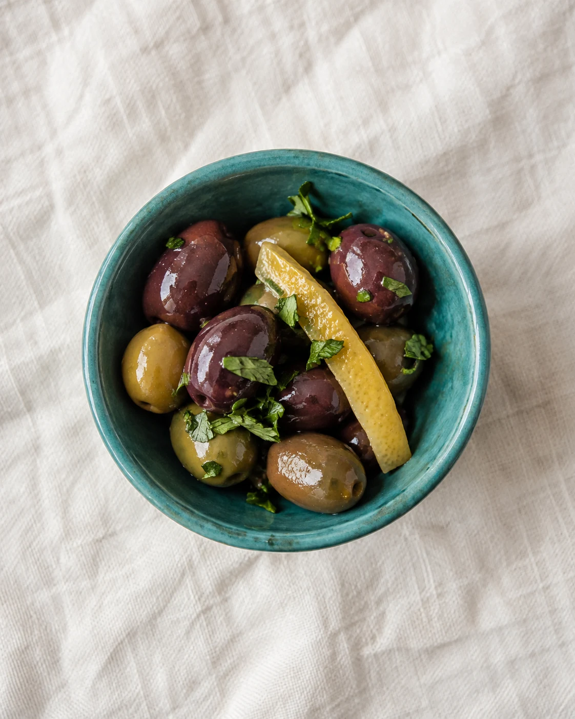 Cured olives with preserved lemon and herbs