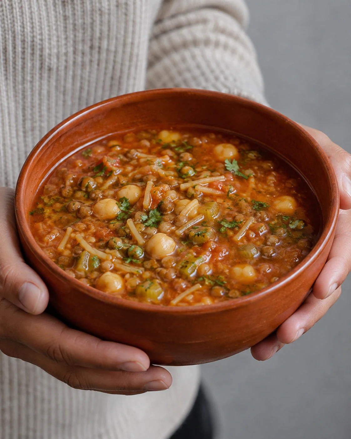 Harira with chickpeas, lentils and fine vermicelli