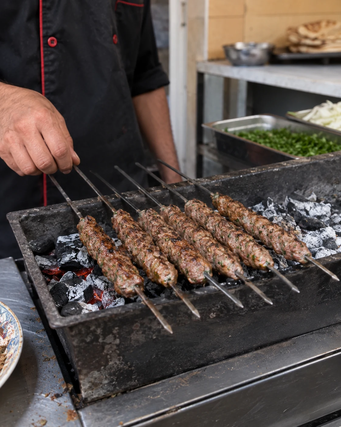 Kefta brochettes cooked over charcoal