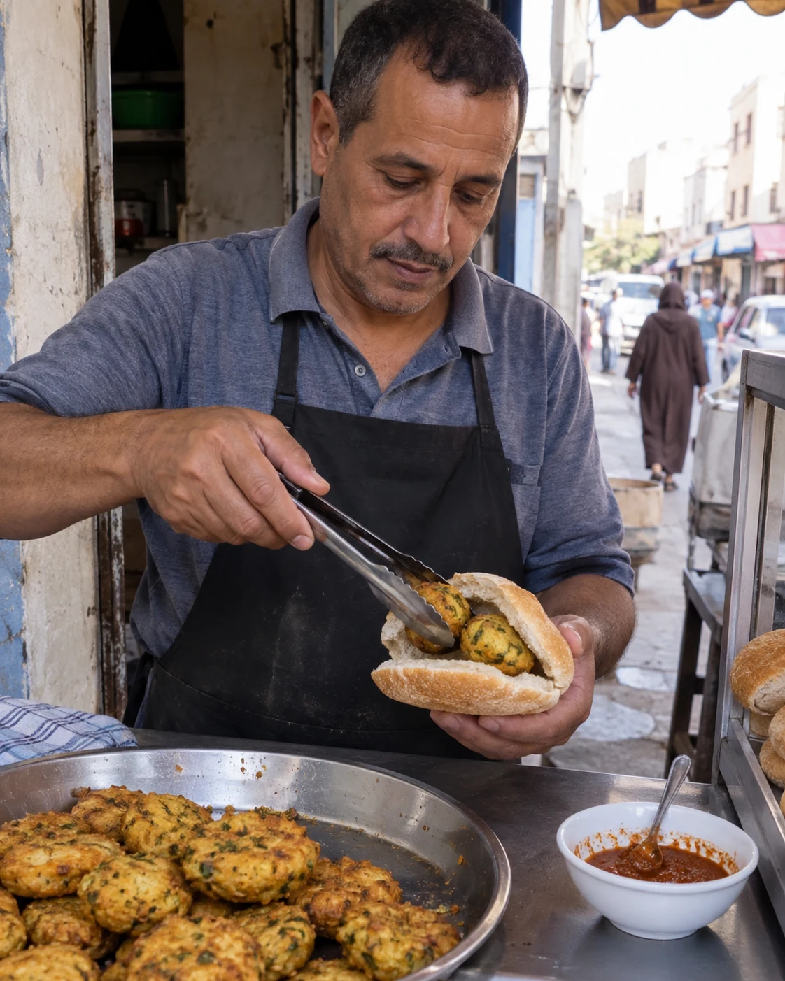 Maakouda placed in bread at a neighbourhood counter