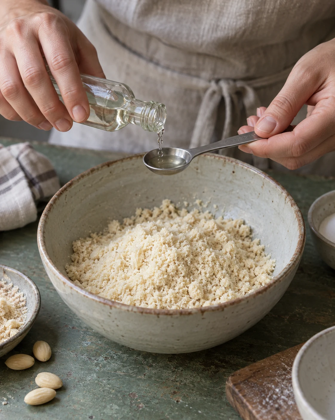 Orange blossom water measured for an almond filling