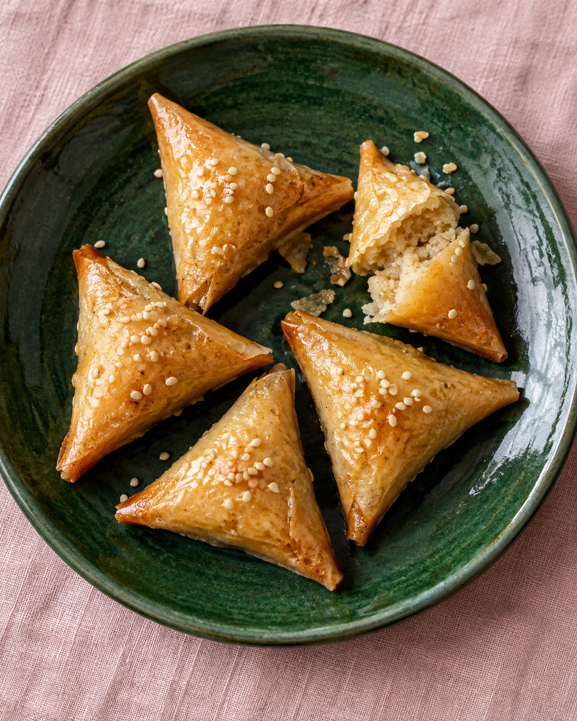 Sweet almond briouats with a thin honey coating