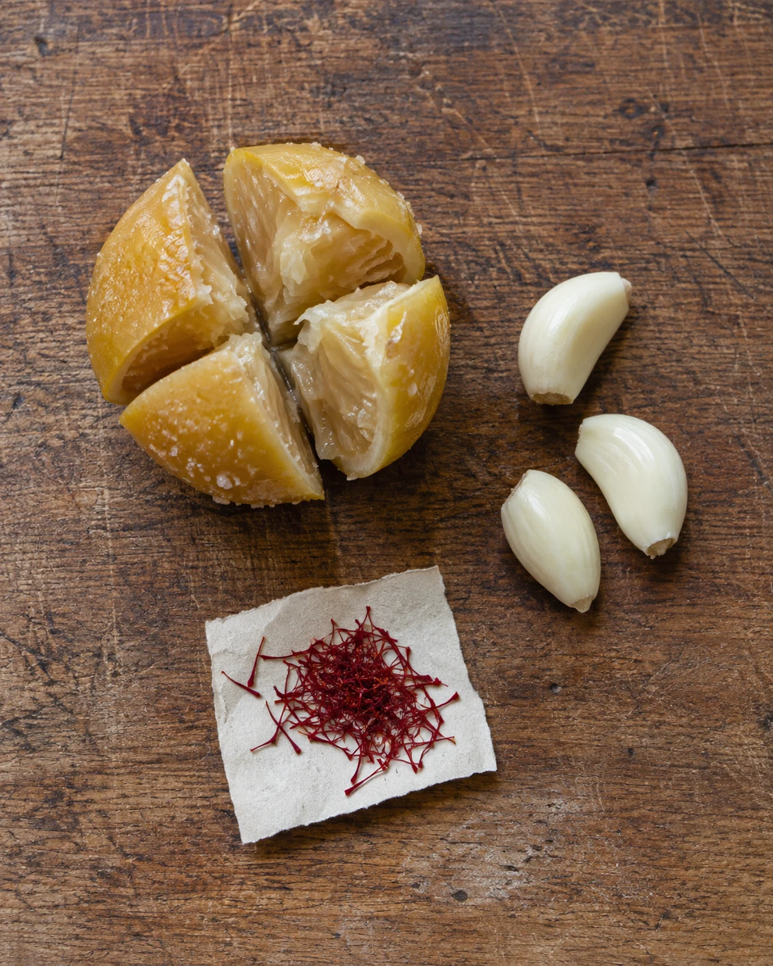 Preserved lemon, saffron and garlic