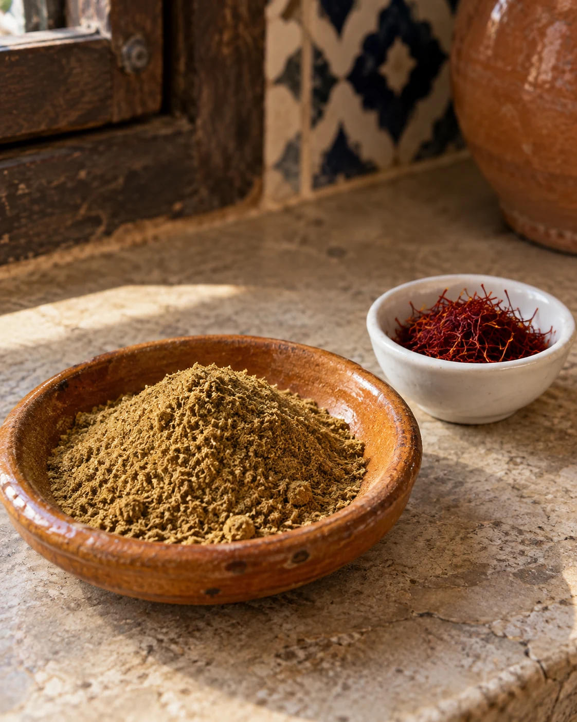Ground cumin and saffron threads