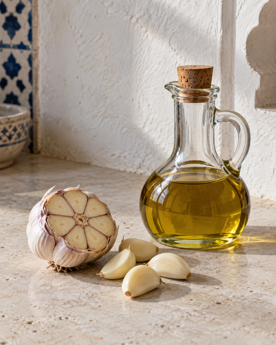 Garlic cloves and olive oil