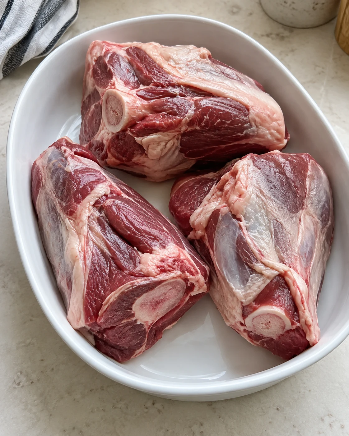 Raw bone-in lamb for slow cooking