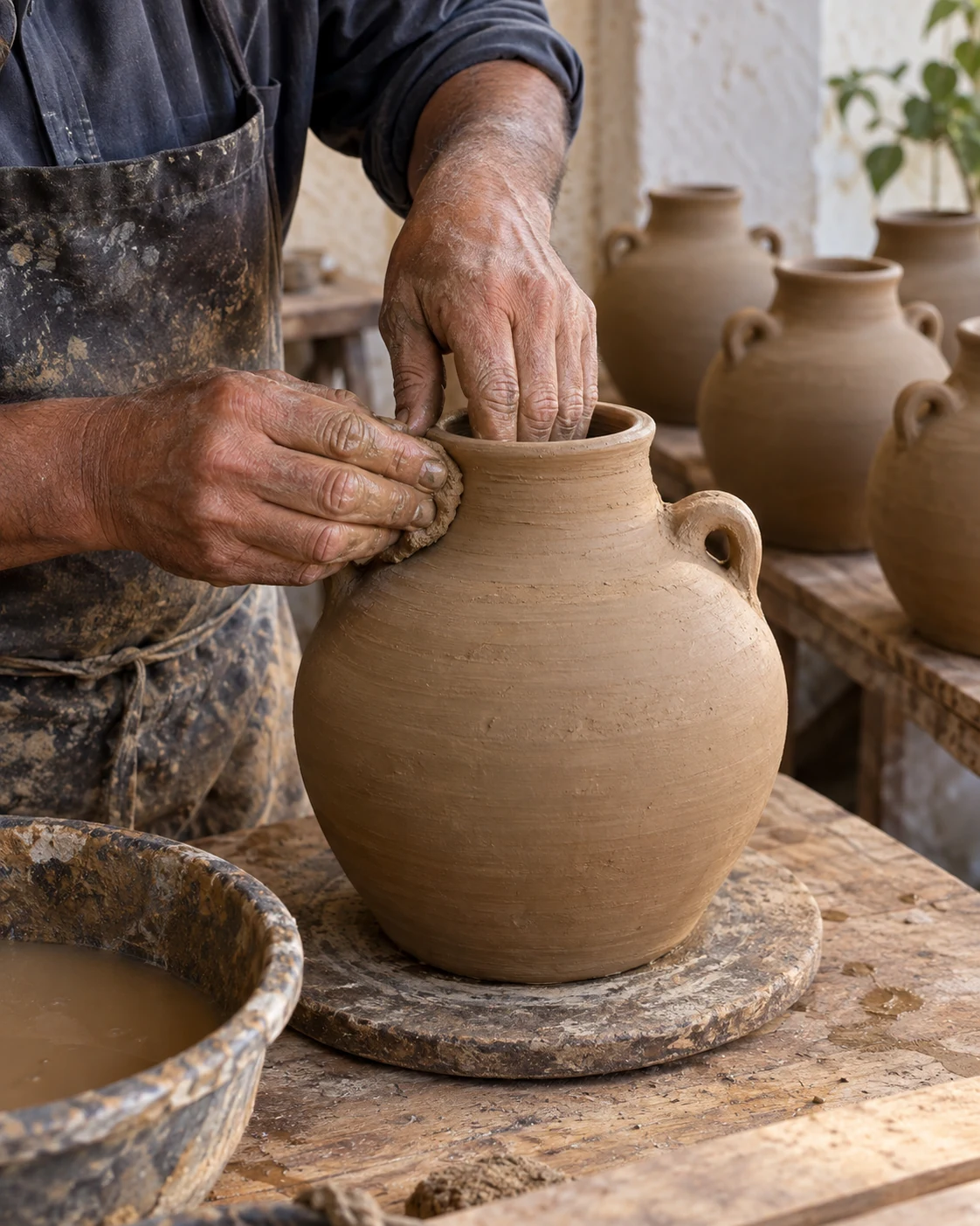 A potter shaping an earthenware cooking jar