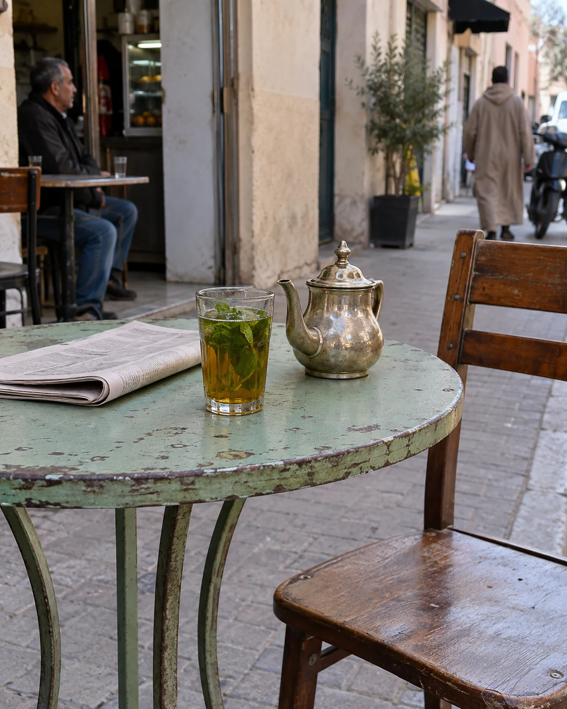 A simple tea service on a neighbourhood café table