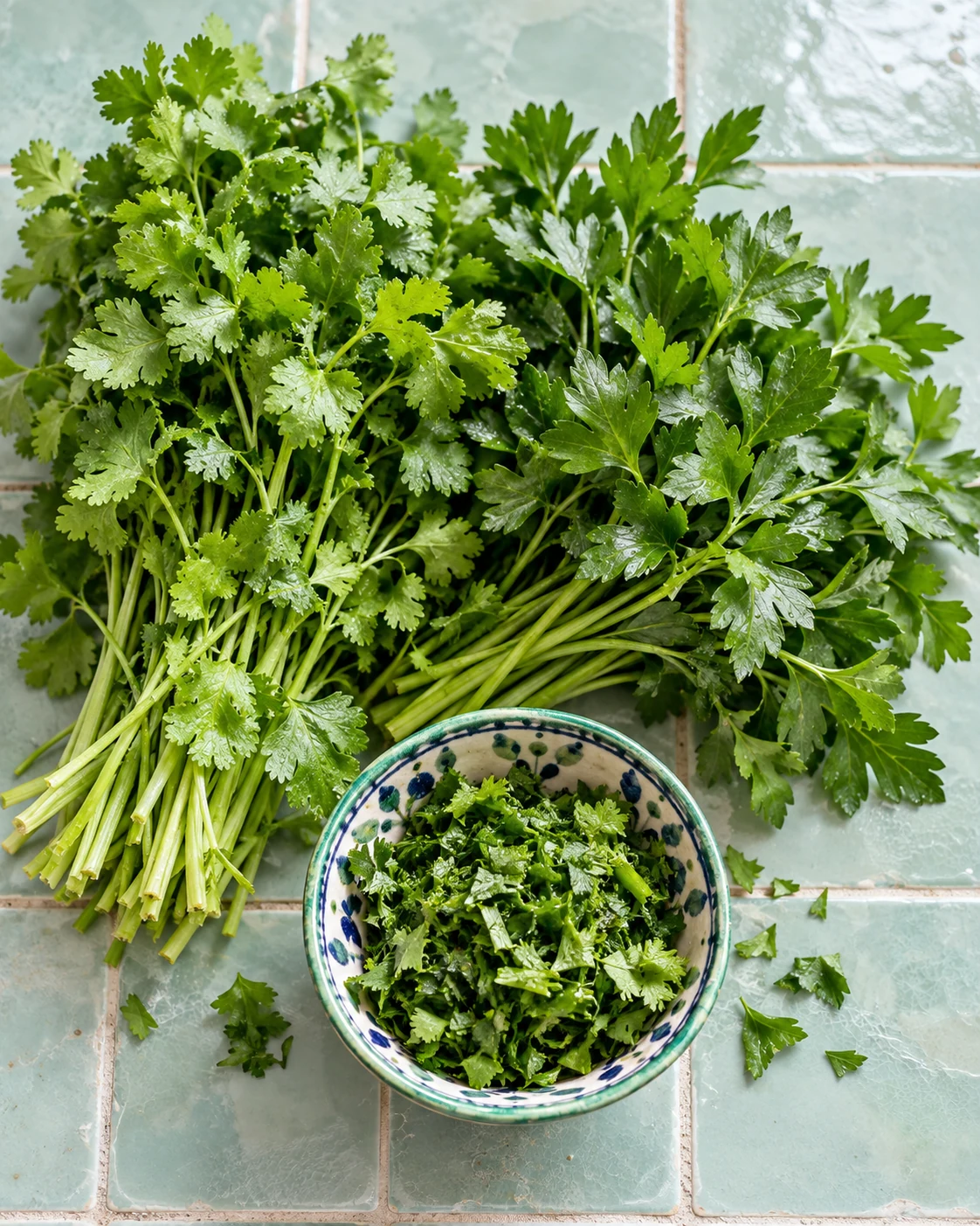 Fresh coriander and flat-leaf parsley