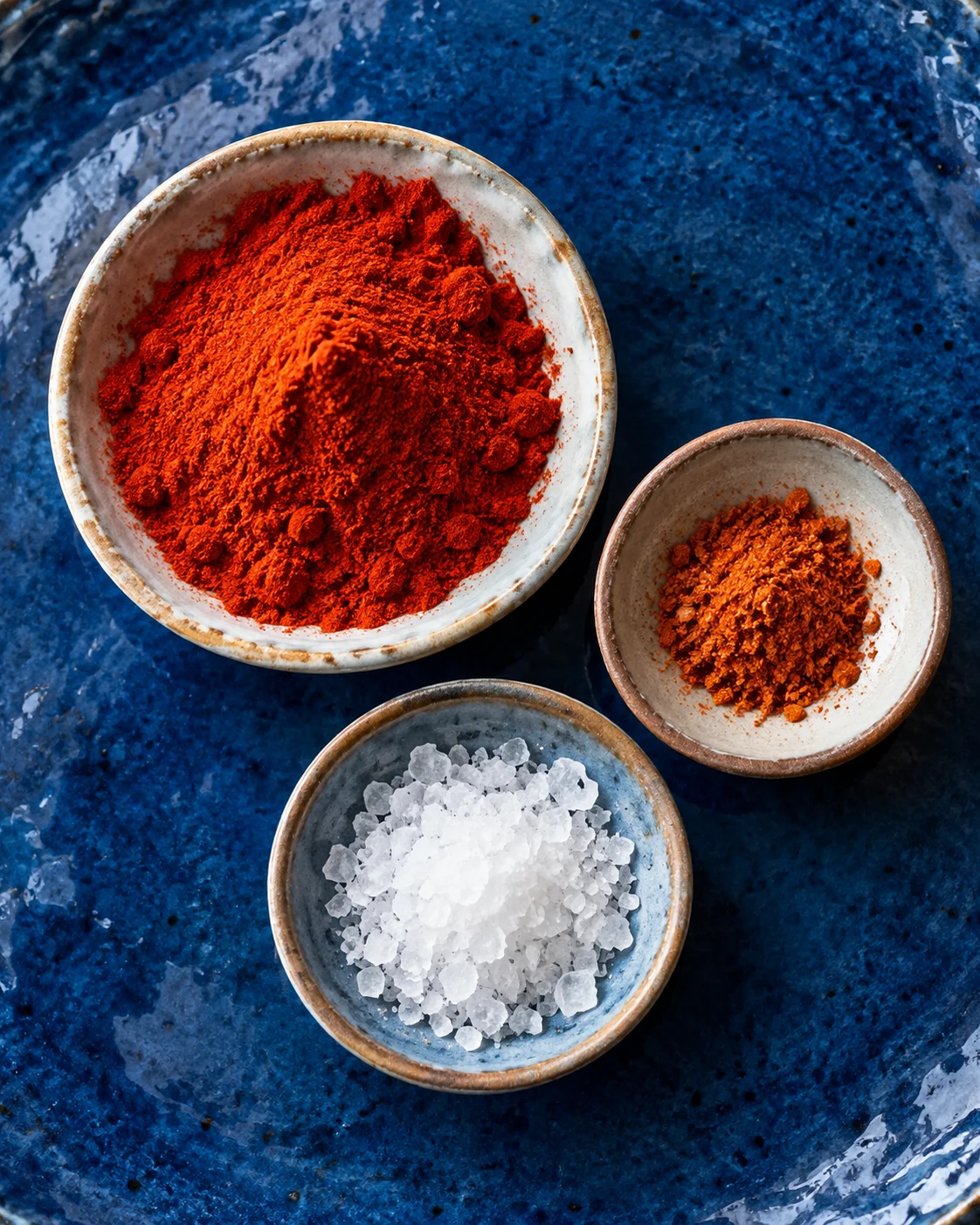 Paprika, cayenne and salt in small bowls