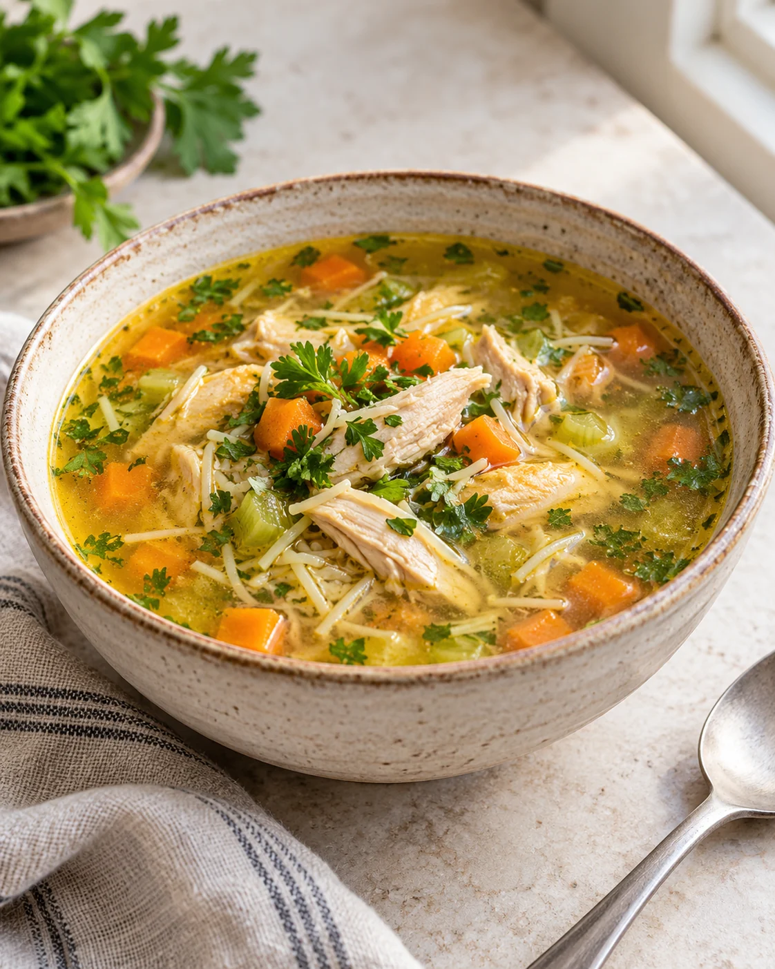 Light chicken chorba with vegetables and vermicelli