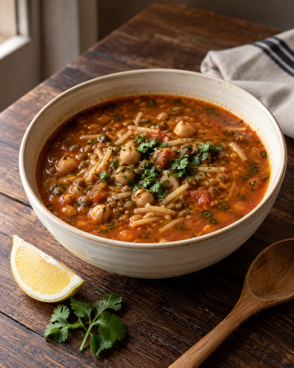 Rustic lentil soup with lemon