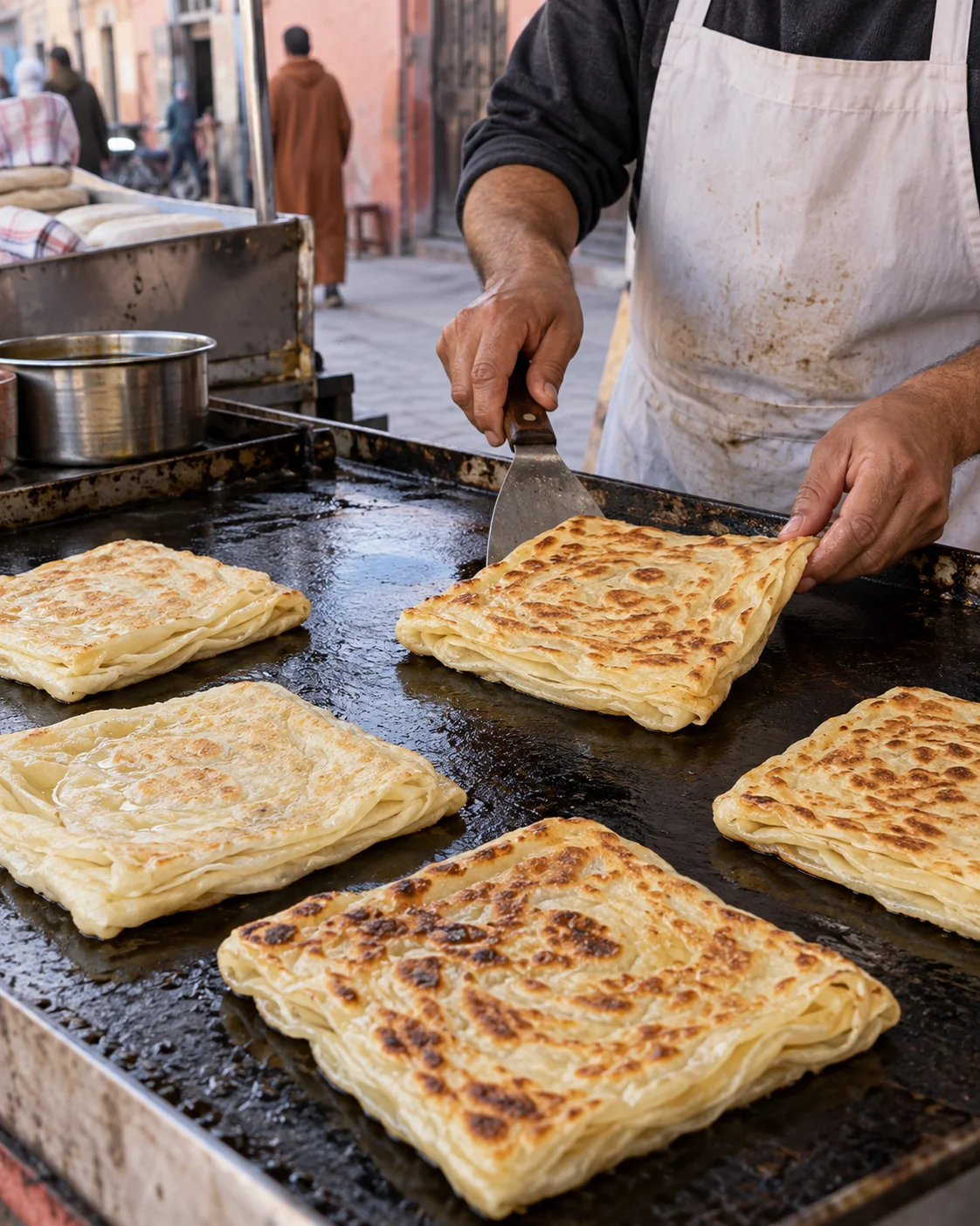 Square msemen turned on a griddle