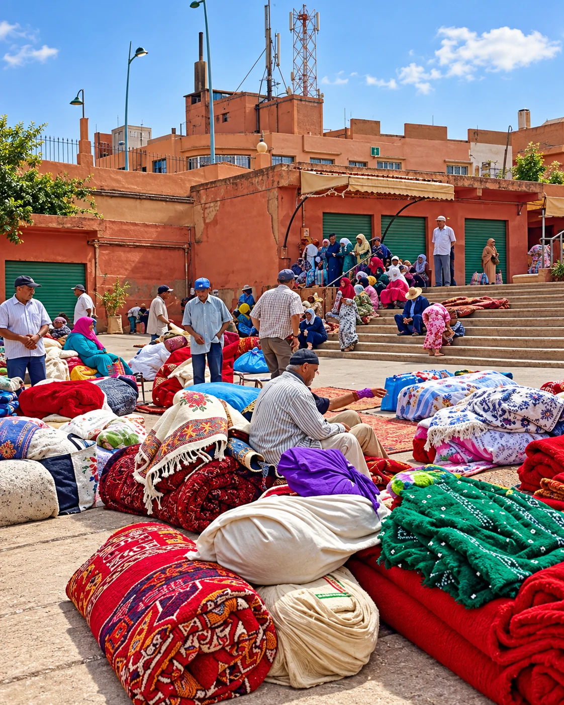 Textile trading in Khenifra, from the Exotic Morocco library. Cloth circulation is part of the wider making context.