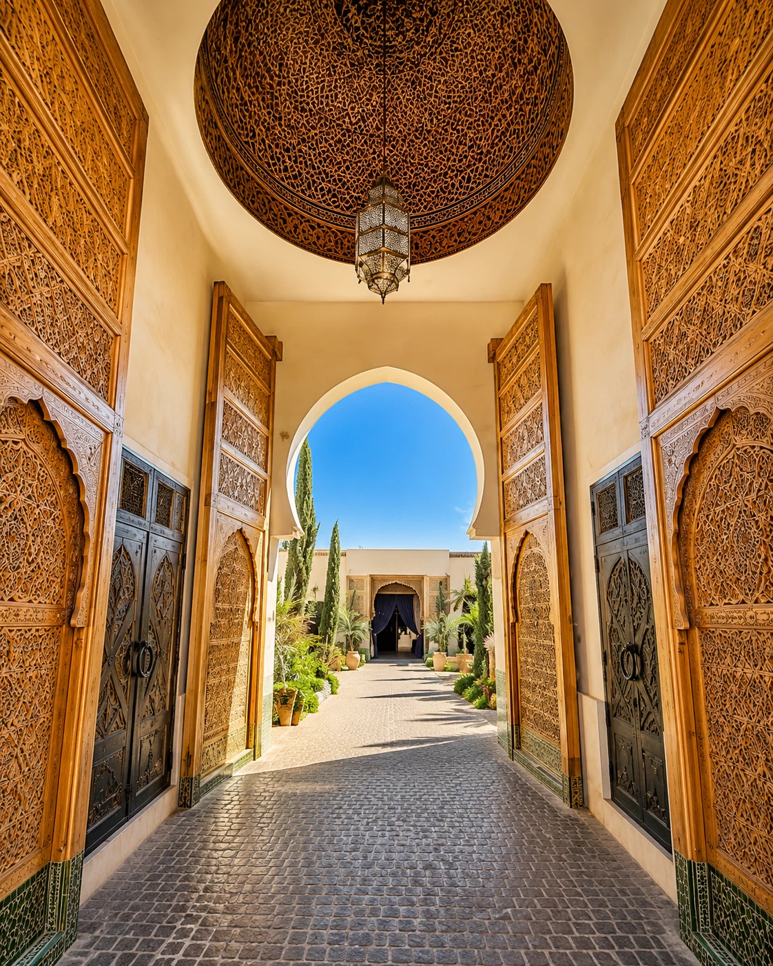 Carved wooden doorway and refined Moroccan interior passage in Agadir guide styling