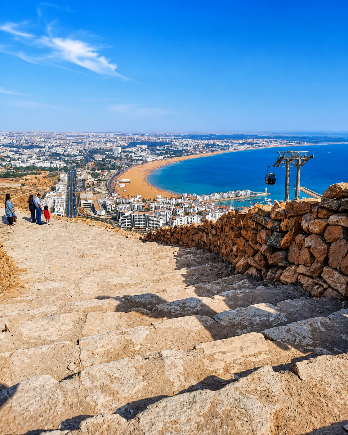 Agadir Oufella viewpoint and cable car above the bay