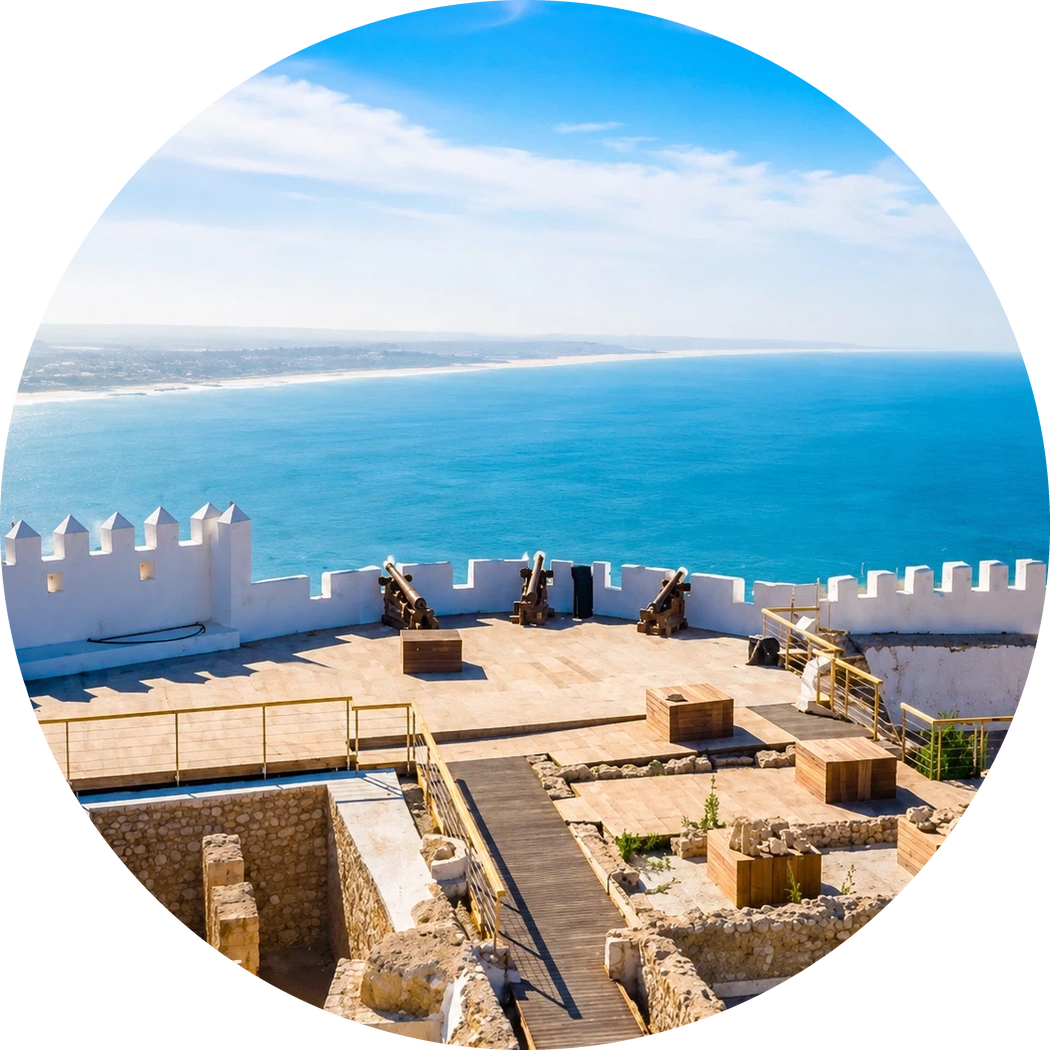 Agadir Oufella terrace, white walls, cannons and Atlantic view