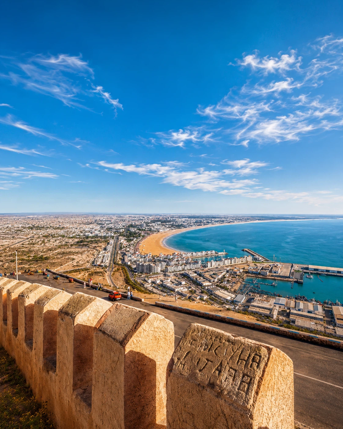 Agadir bay, marina and harbour seen from Agadir Oufella