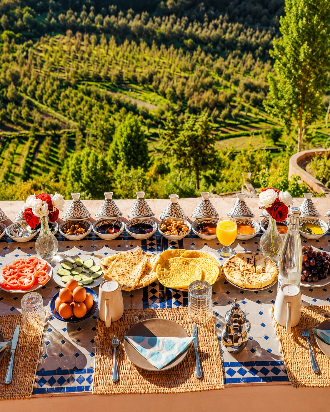 Rural table and olive terraces in the Azilal region