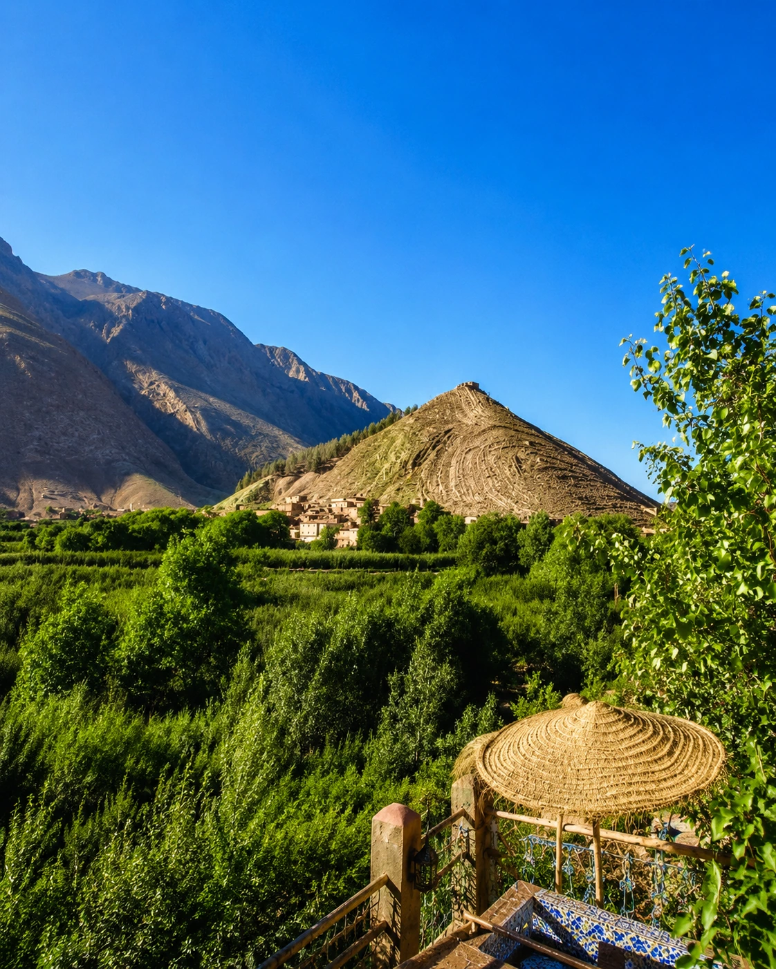 Valley fields and rural huts in the Azilal region