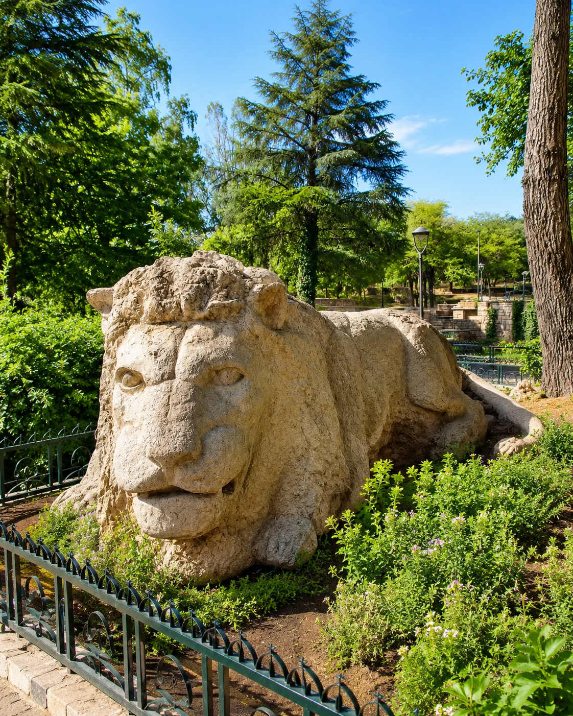 Stone lion landmark in Ifrane