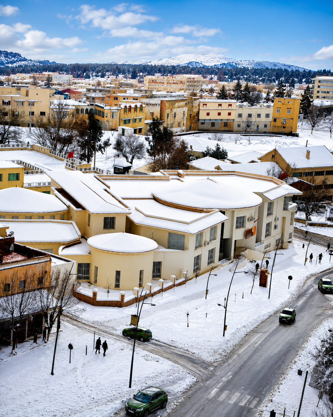 Snow-covered Azrou town and Middle Atlas hills for the Azrou city guide
