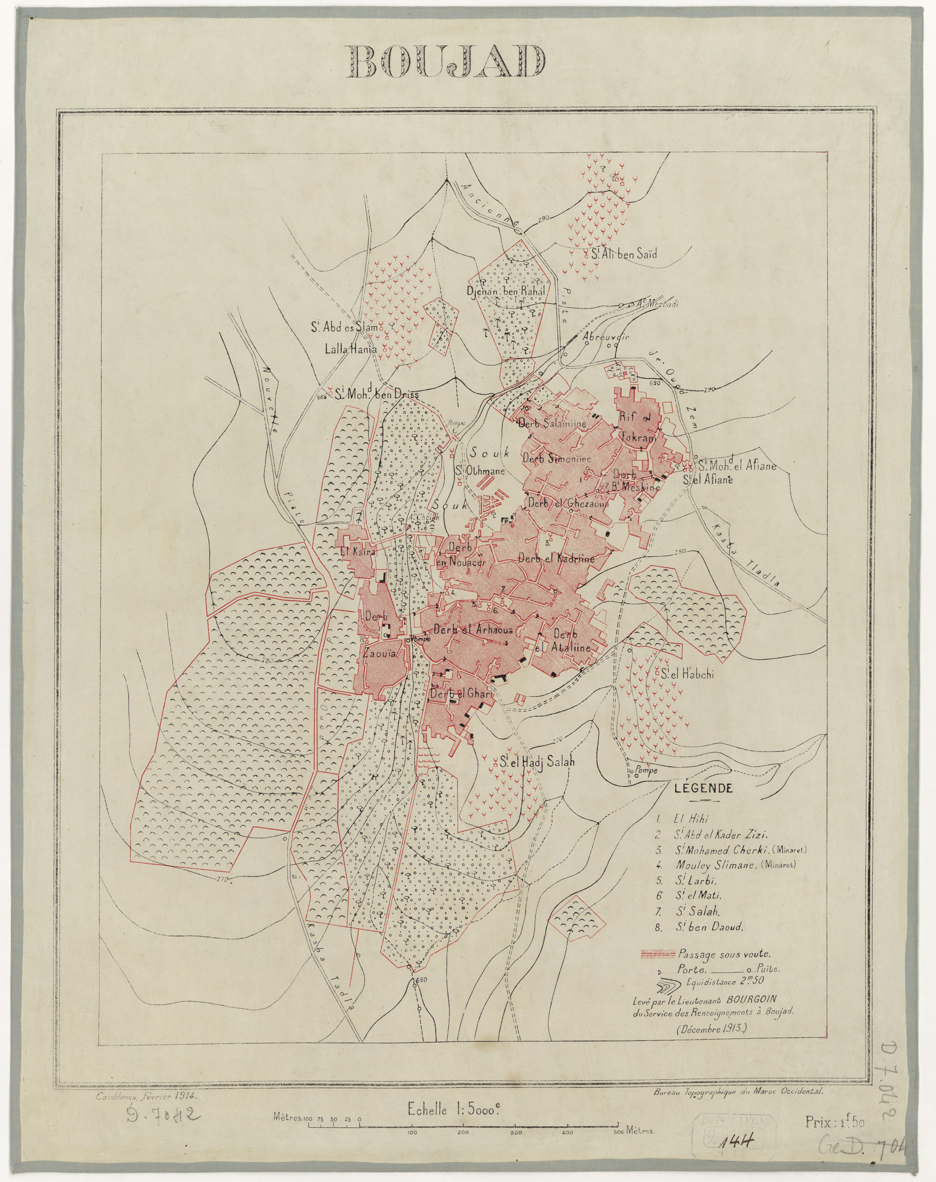 Historical plan of Boujad surveyed in December 1913