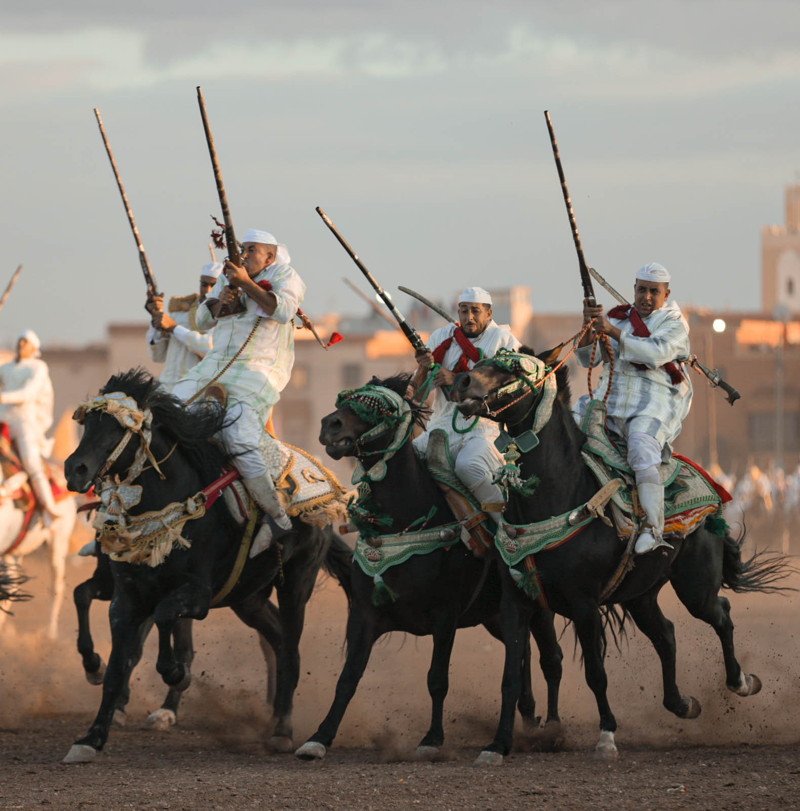 Horse riders in ceremonial dress at the Bouabid Cherki moussem