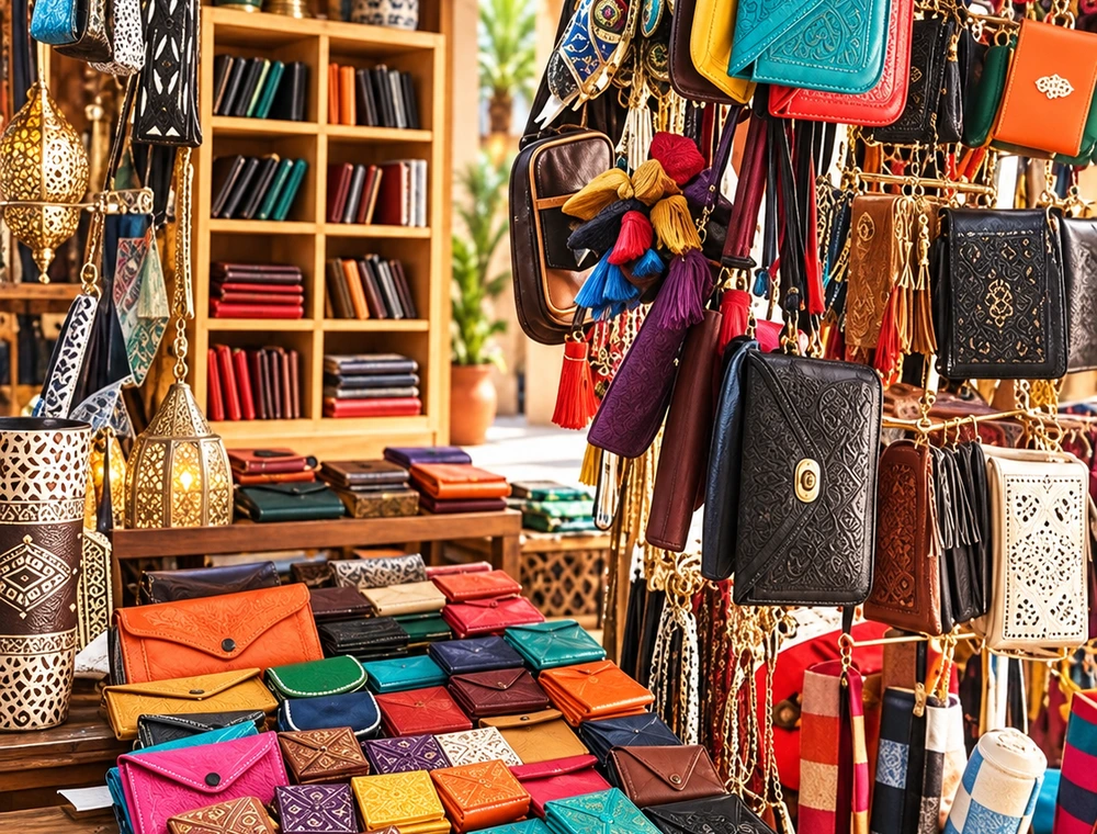 Textiles and craft goods in a Berkane market stall