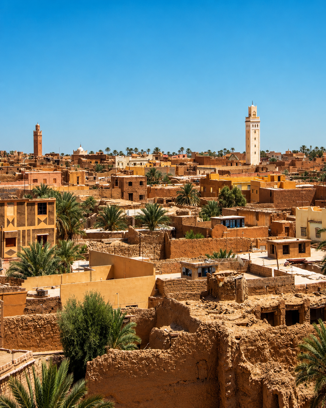 Figuig earthen settlement, palm groves and minarets