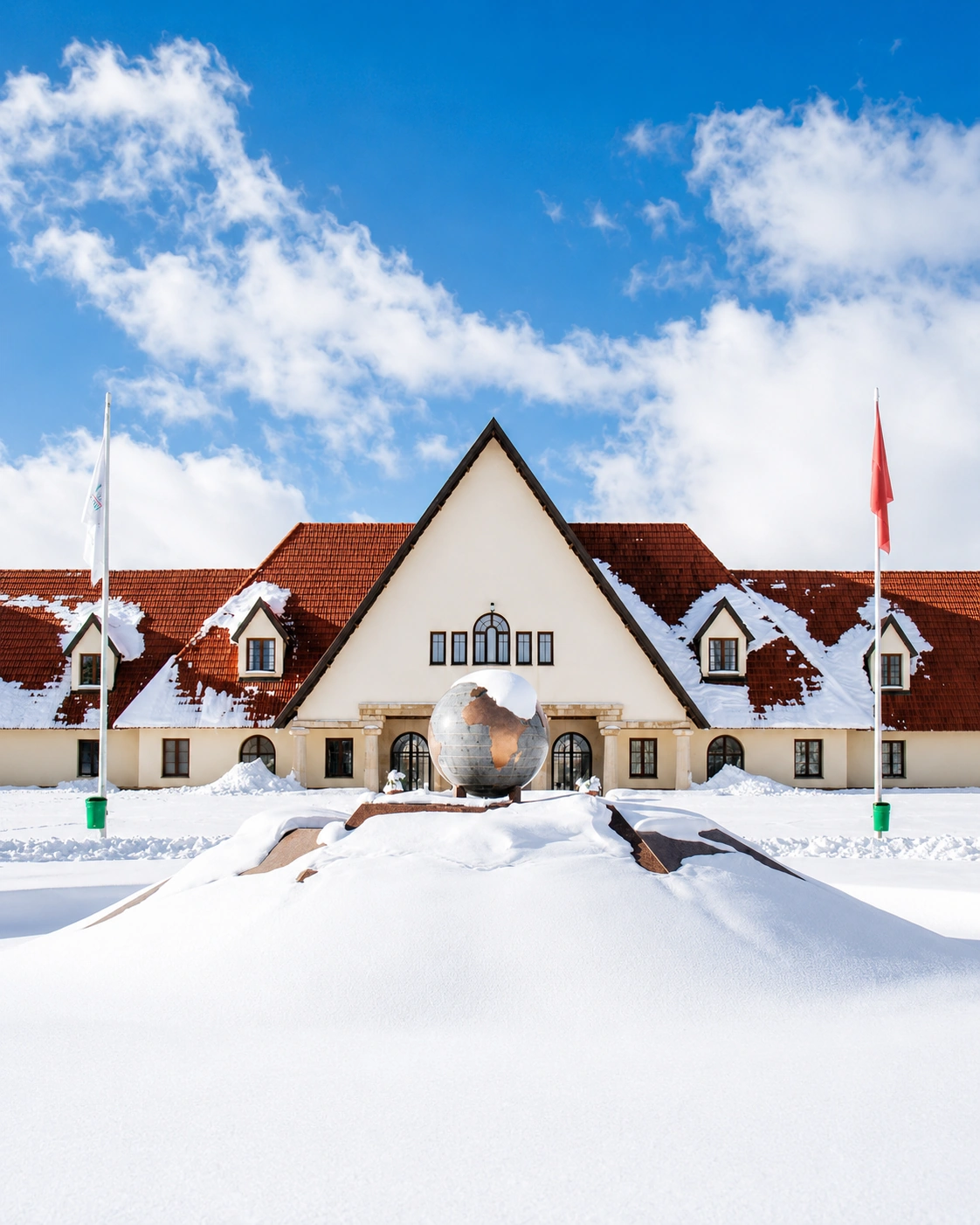 Al Akhawayn University building in Ifrane under winter snow