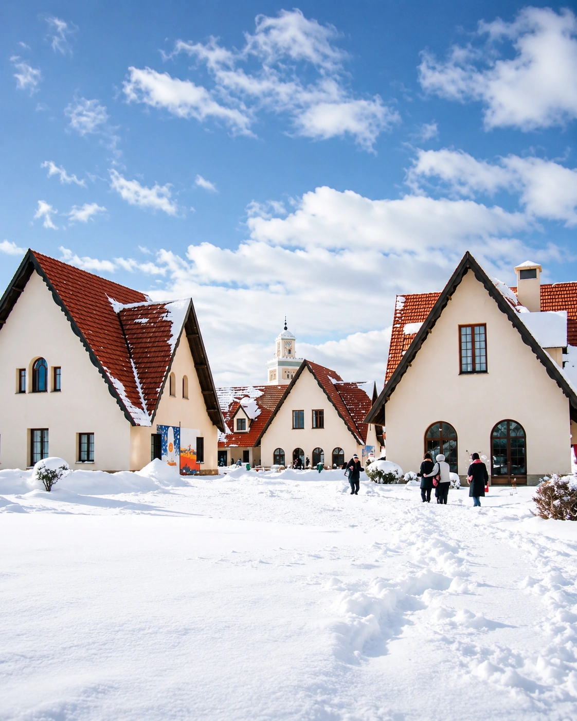 Snowy red-roofed highland quarter in Ifrane