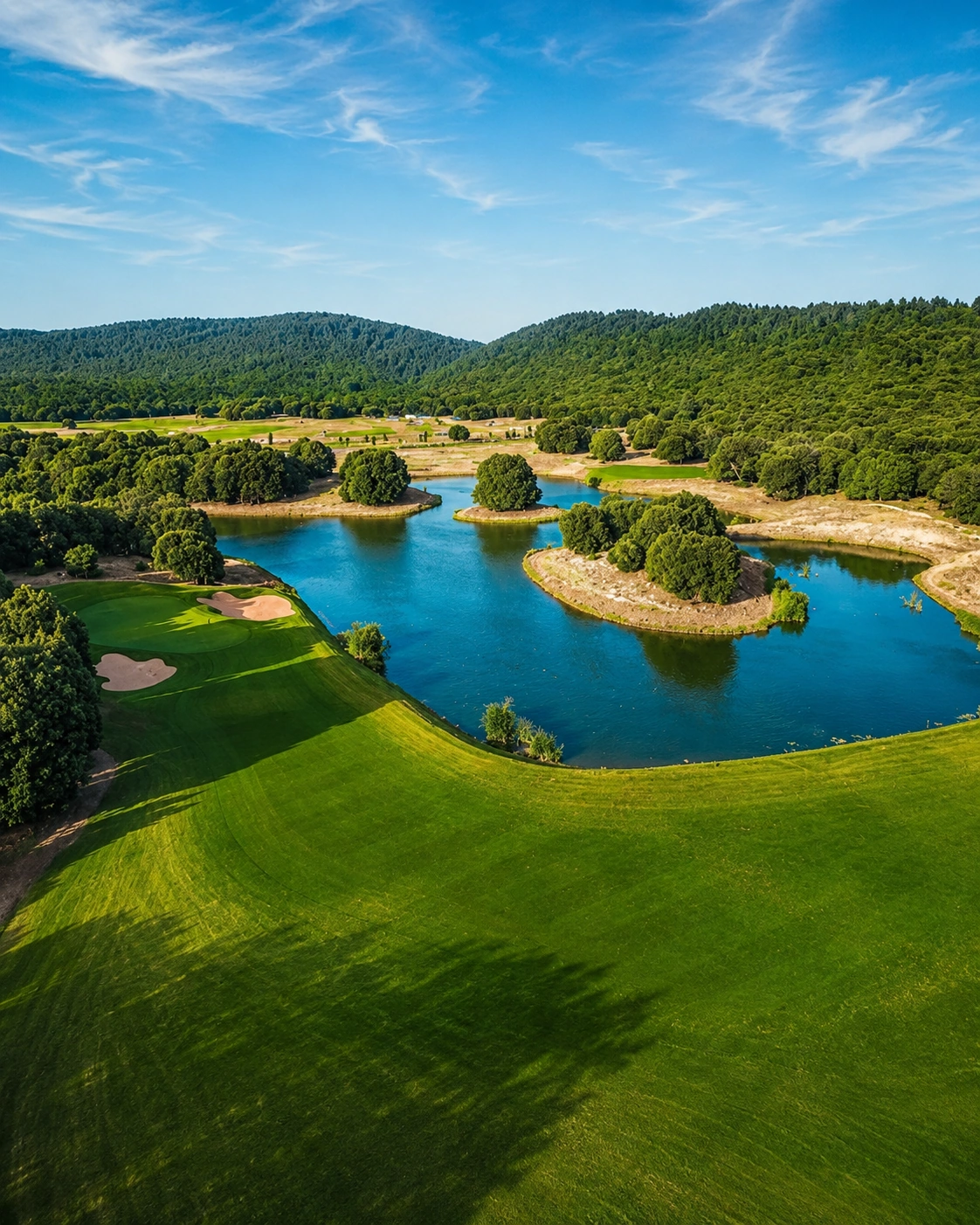 Green lake landscape and open lawns near Ifrane
