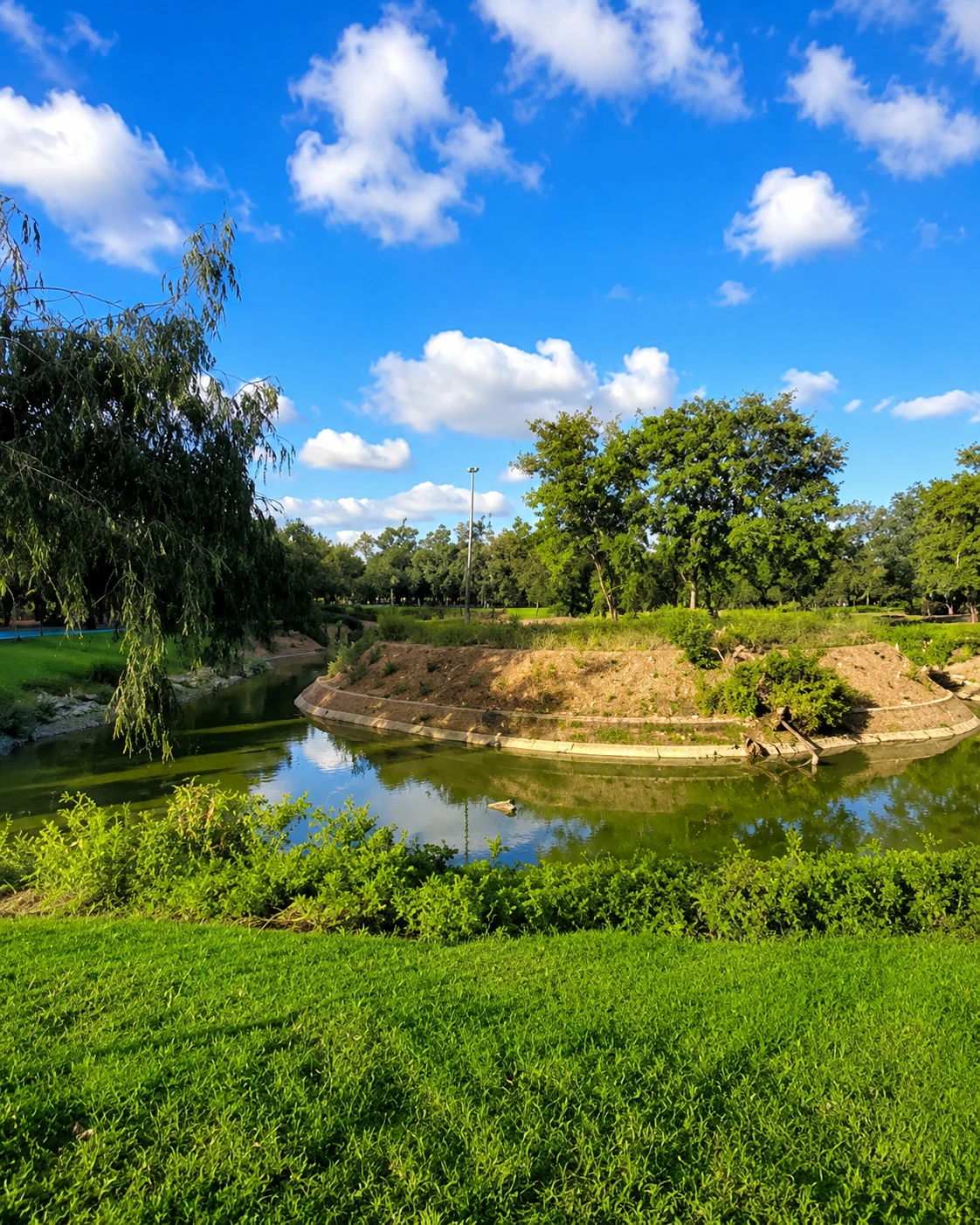 Green park landscape with water in Kenitra