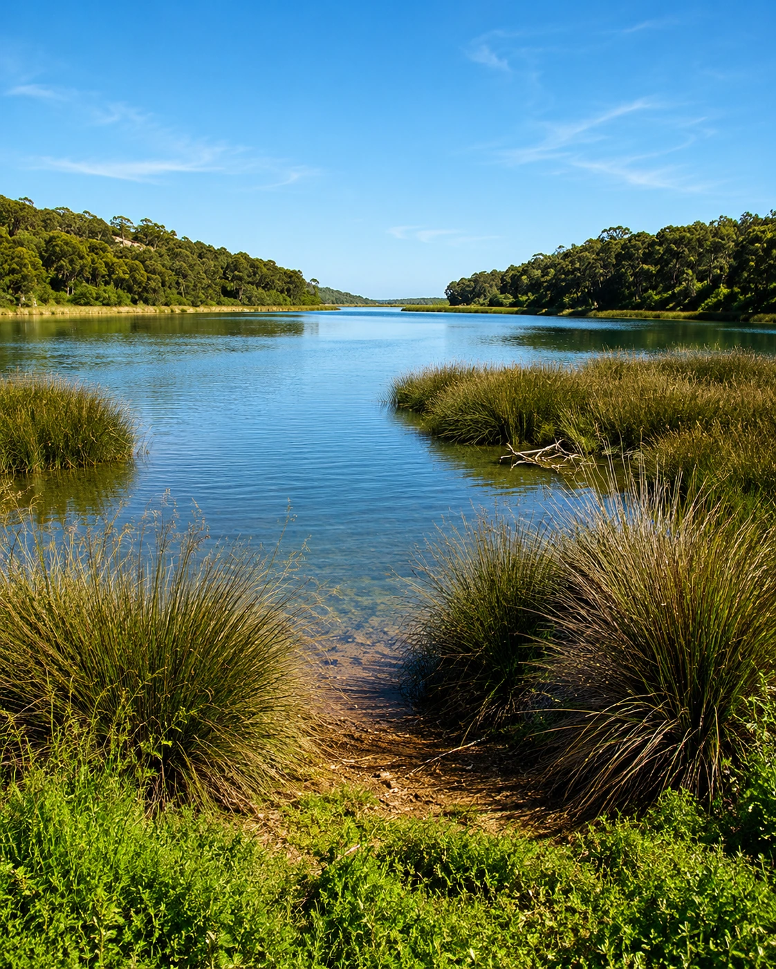 Wetland channel and reeds at Sidi Boughaba near Kenitra