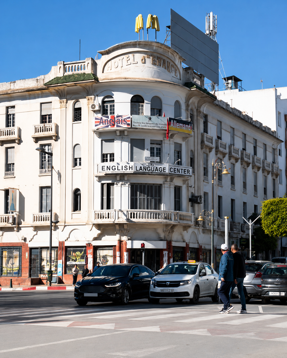Sunlit Hotel de France building in central Kenitra