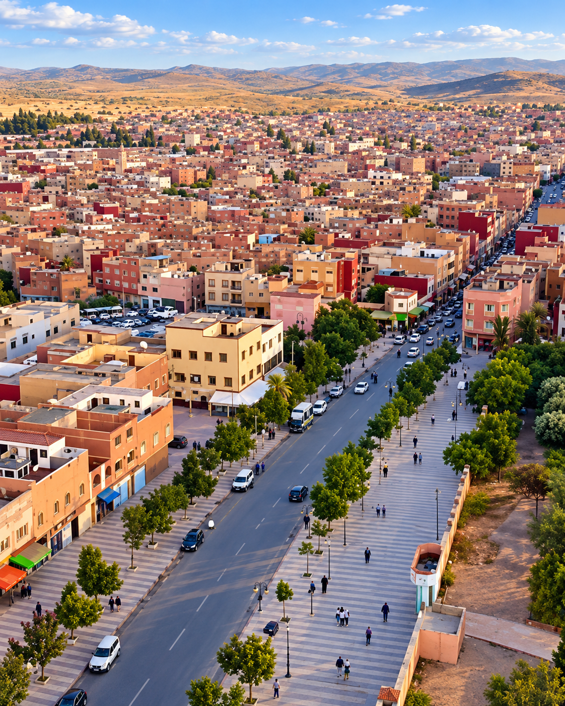 Panorama of Khenifra, its central avenue and surrounding hills