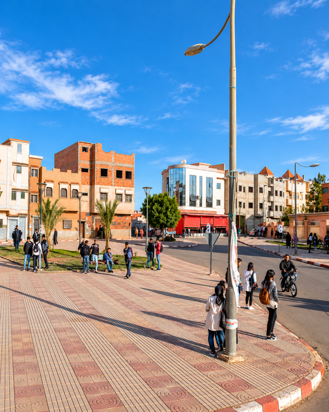 Open pavement, local movement and city buildings in central Khenifra