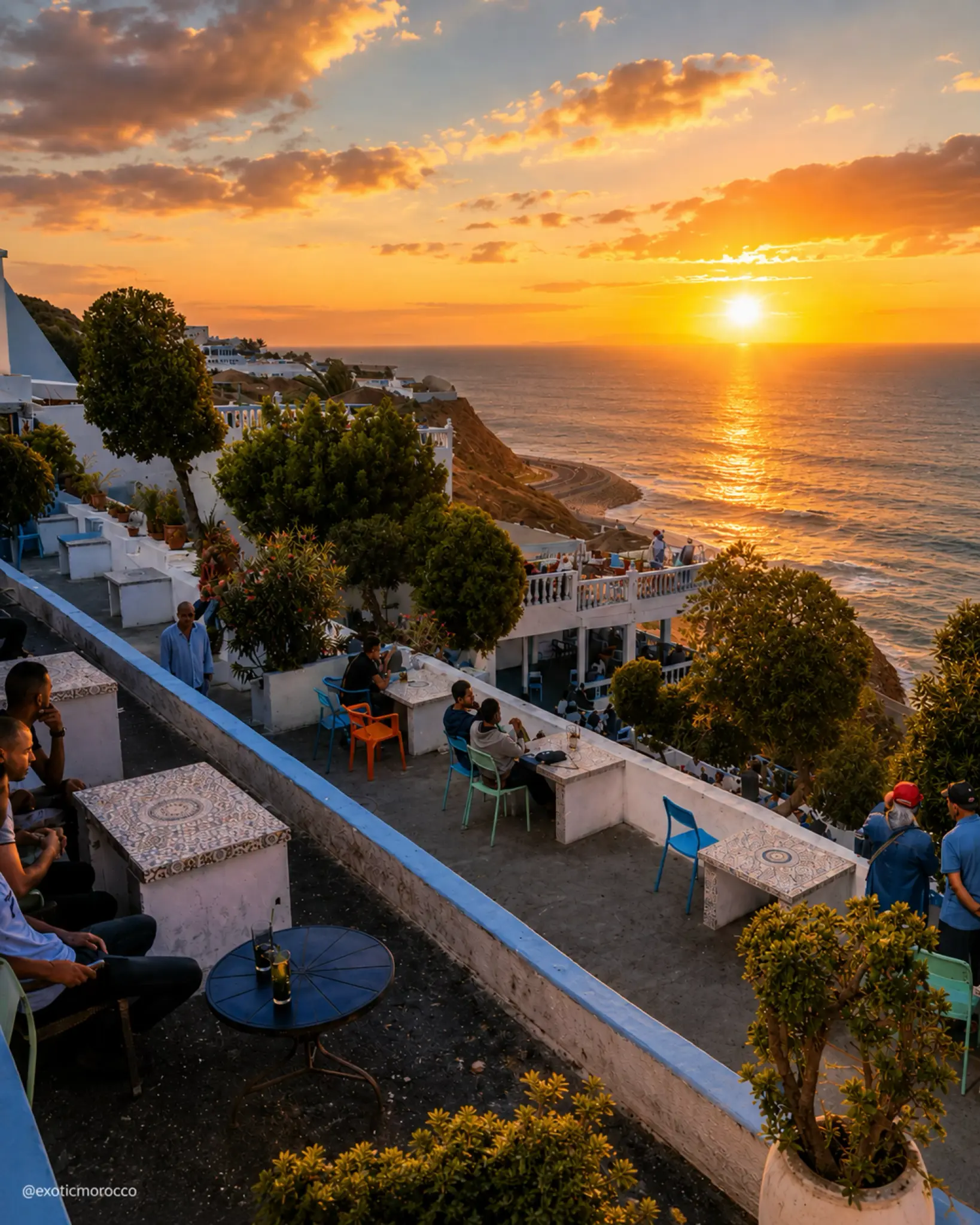 Sunset over Tangier's coast, the city gateway context for Ksar Sghir