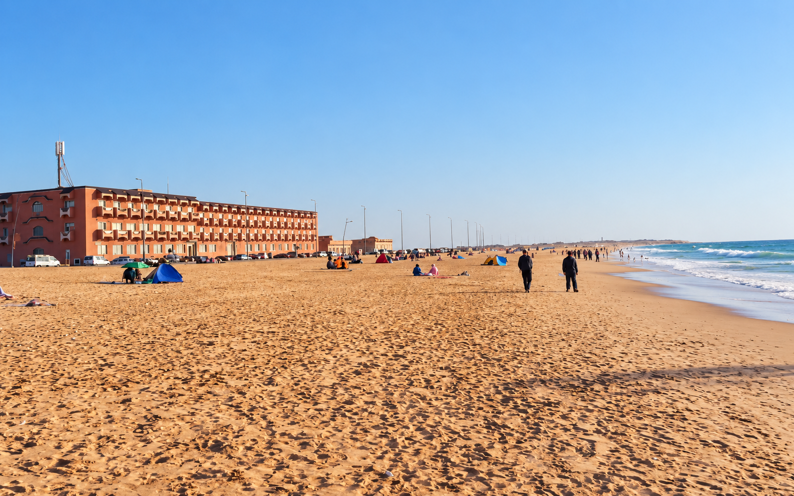 Foum El Oued beach with the Atlantic shoreline and beachfront hotel