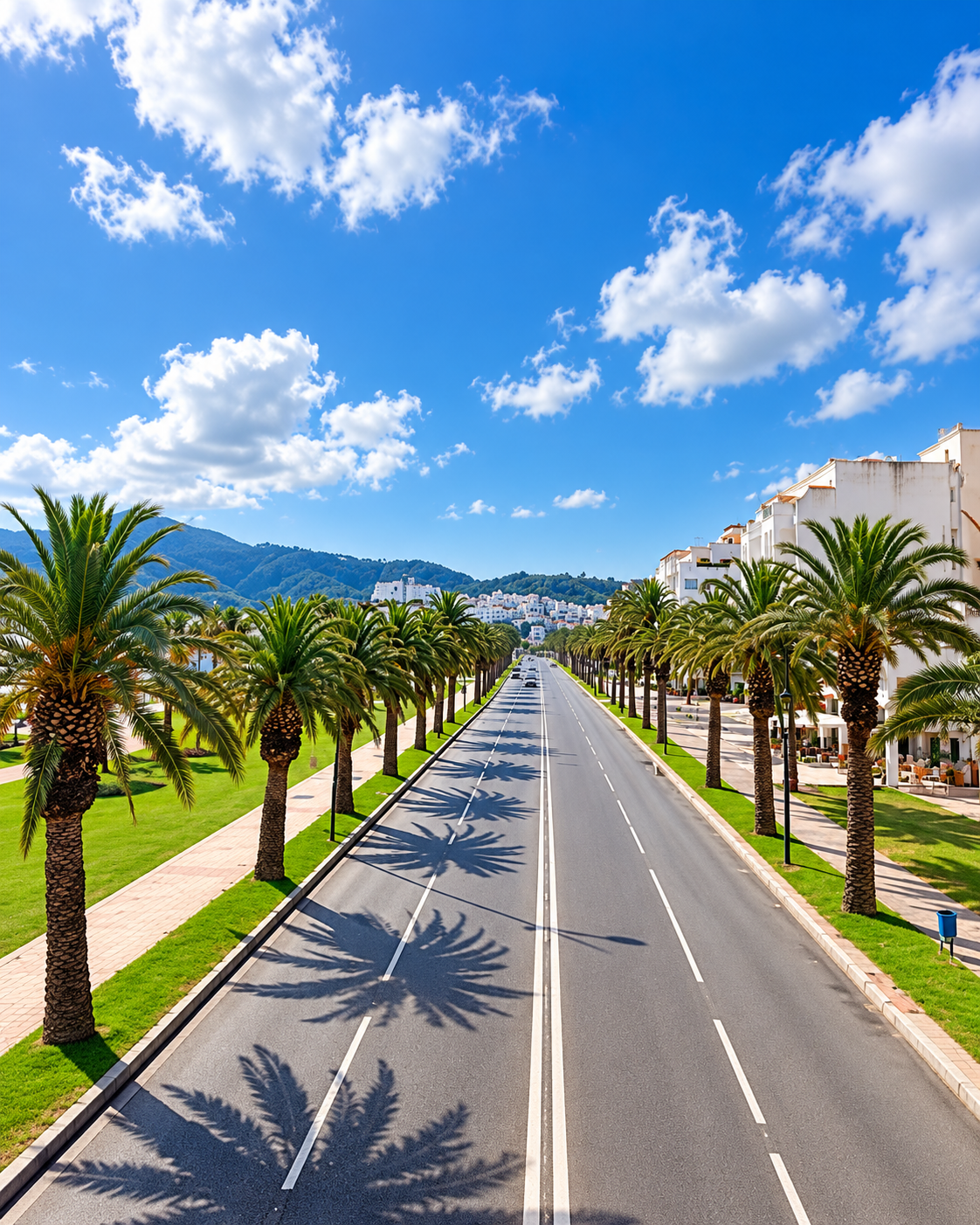 Palm-lined boulevard and mountain backdrop in M’diq-Rincón