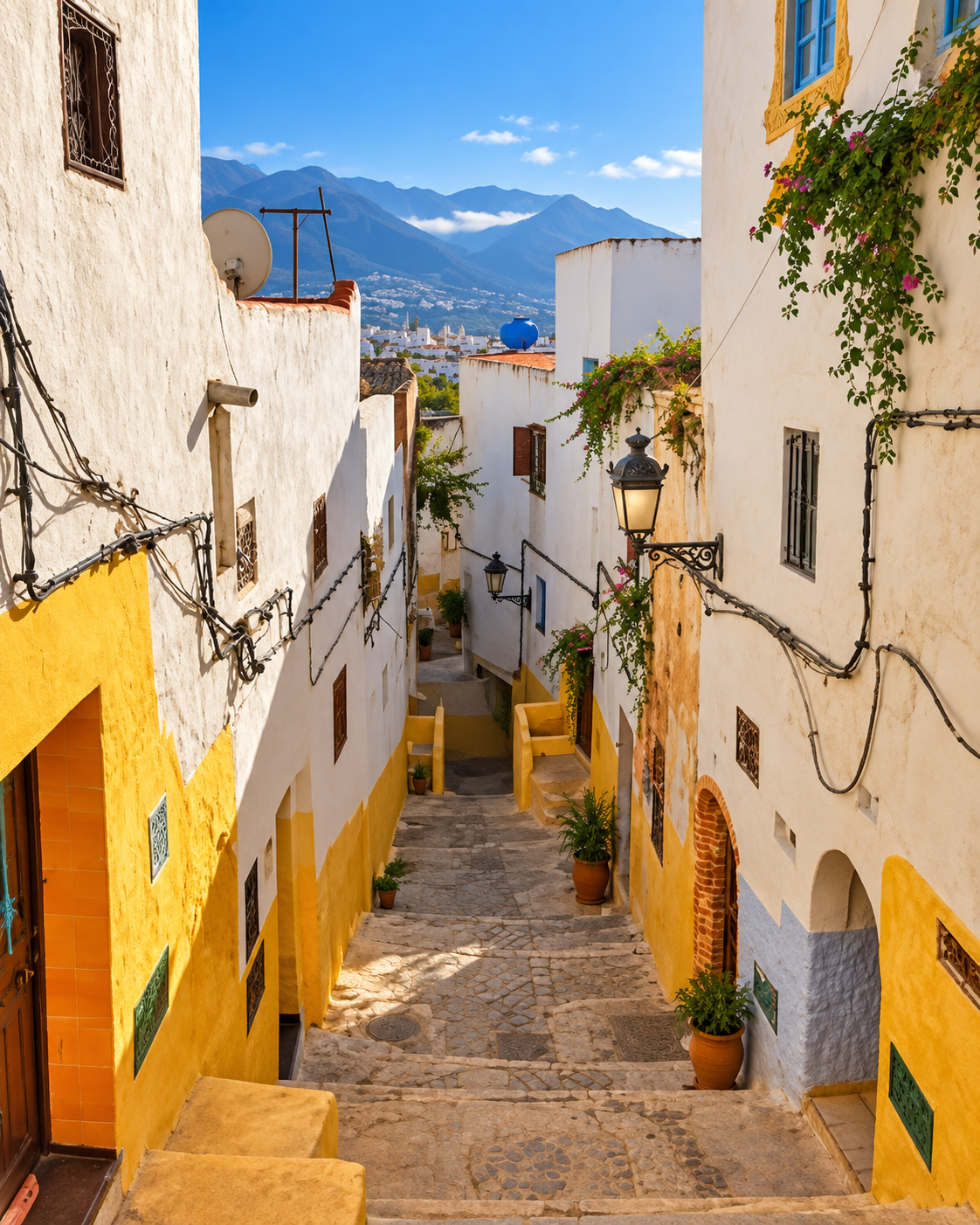 White and yellow lane in northern coastal Morocco