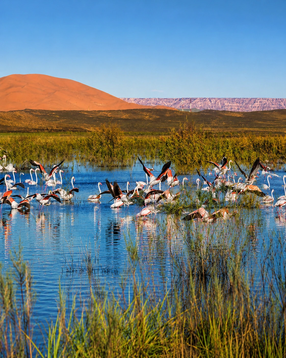 Flamingos at Dayet Srij near Merzouga