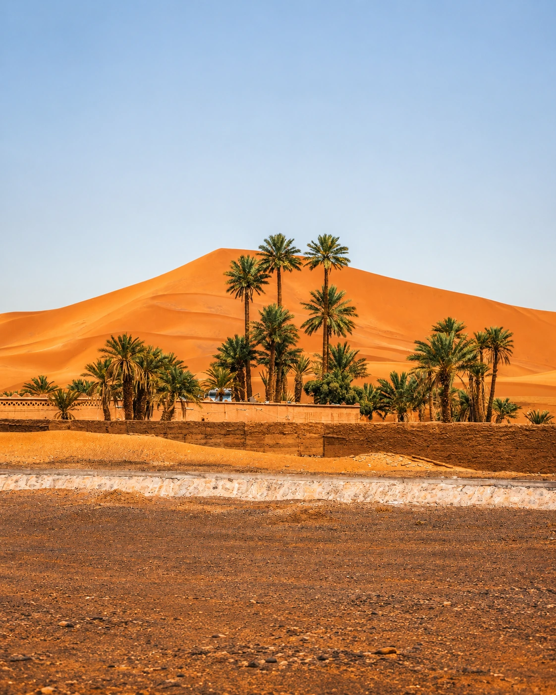 Palms at the base of the dunes near Merzouga