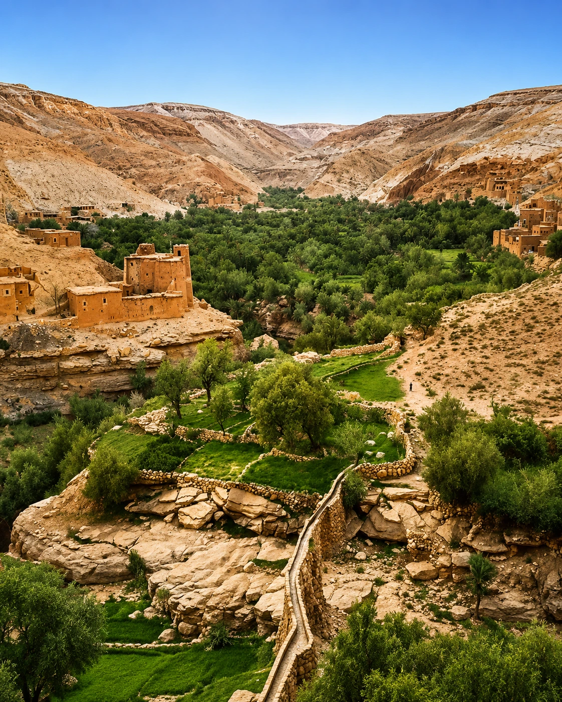 Oasis valley landscape on the wider route toward Merzouga