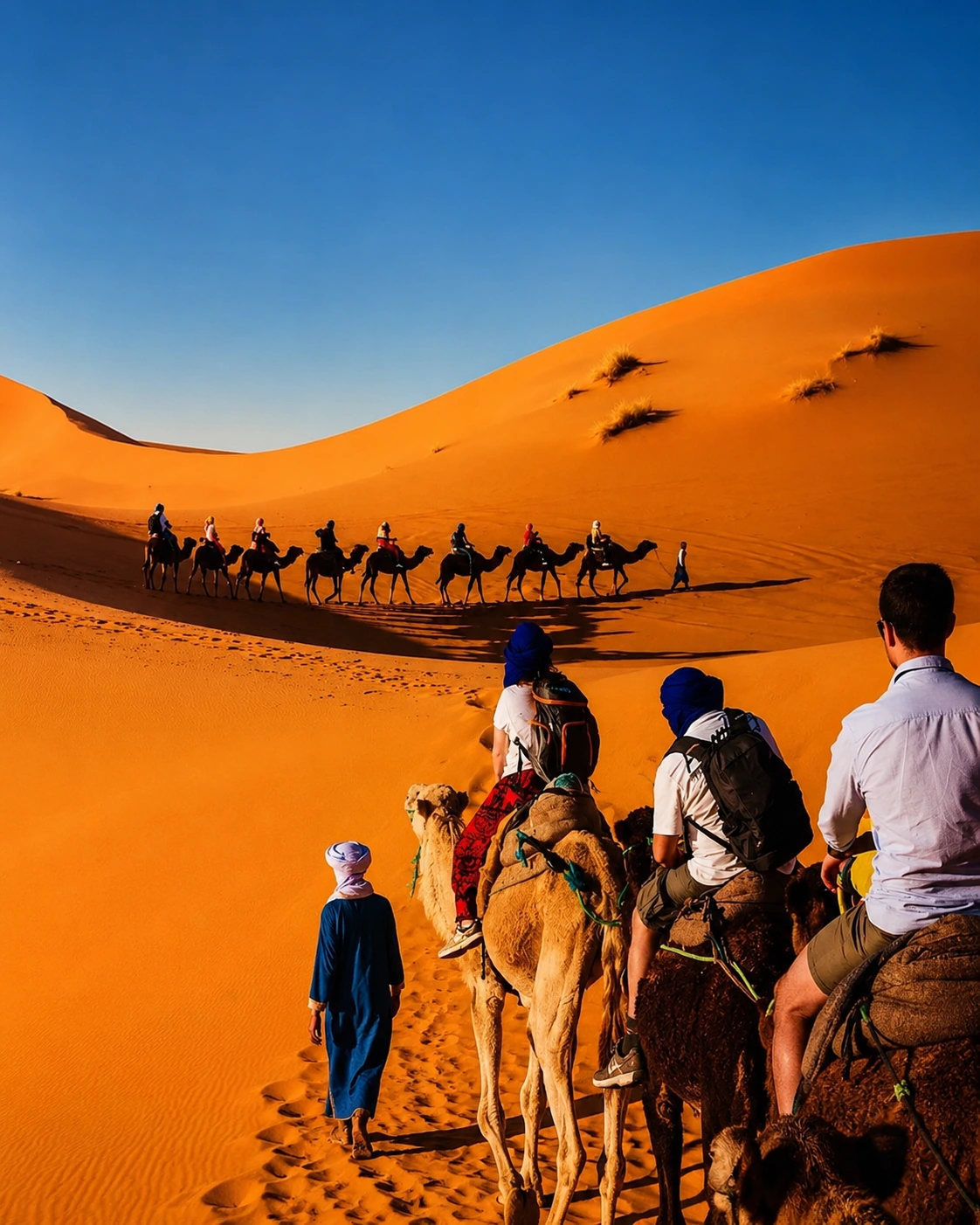 Camel caravan experience in the dunes near Merzouga