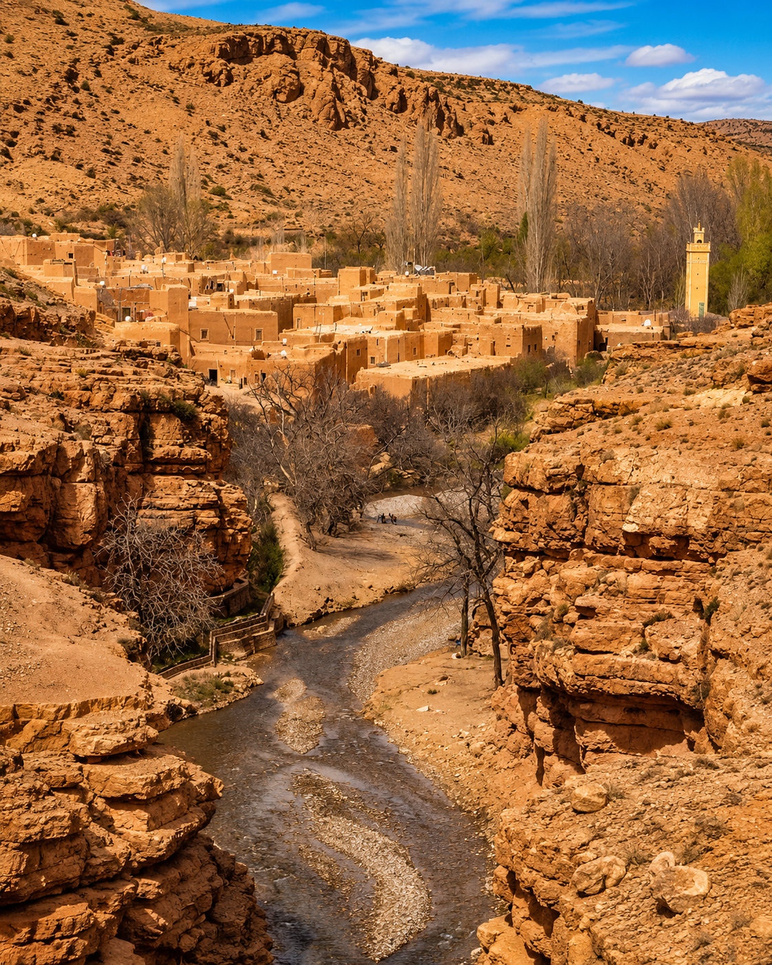 Rocky gorge and mining settlement in the Aouli landscape near Midelt