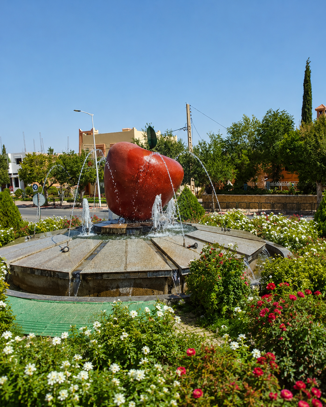 Apple monument set in a landscaped garden in Midelt