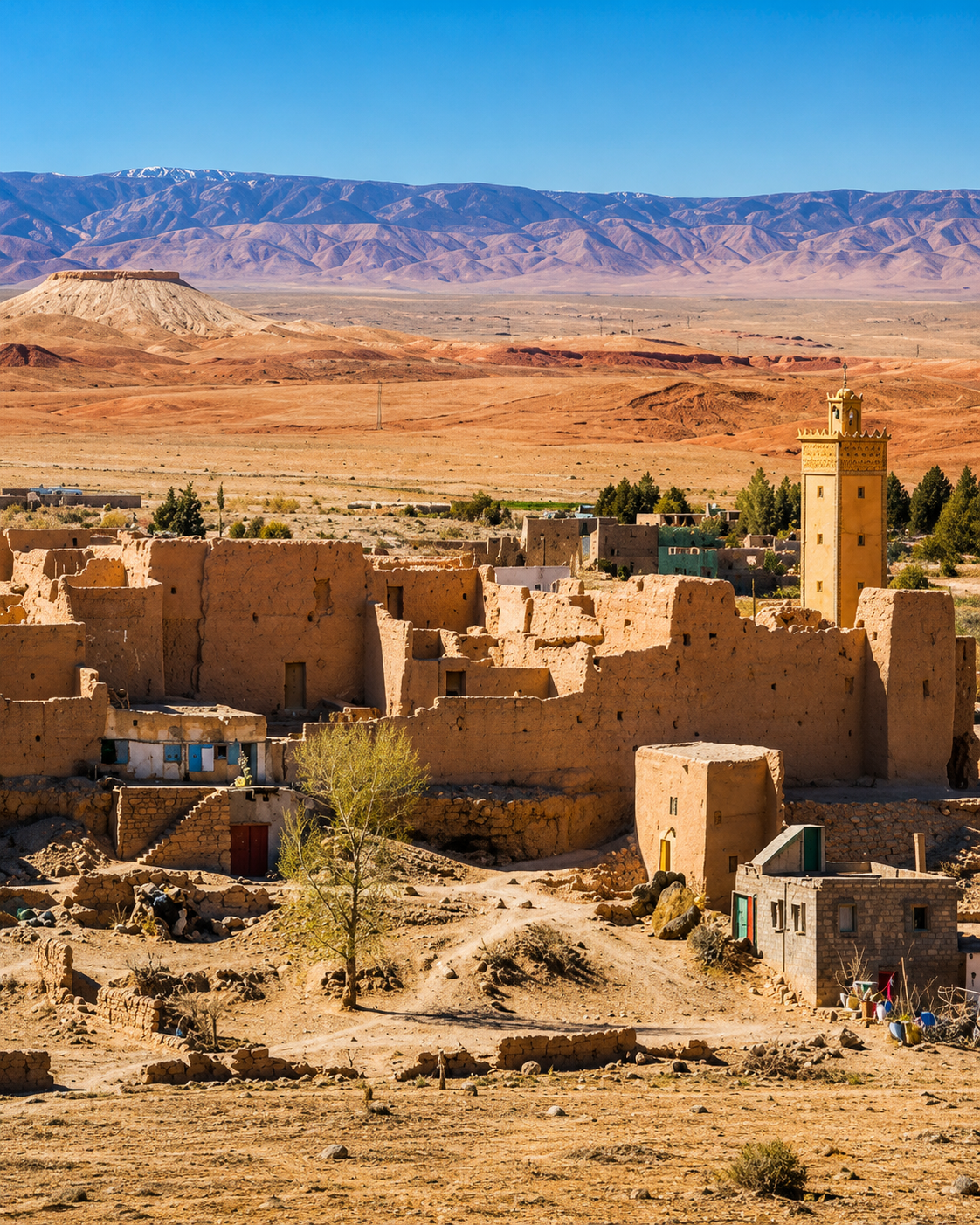 Earthen highland settlement at the dry mountain edge near Midelt