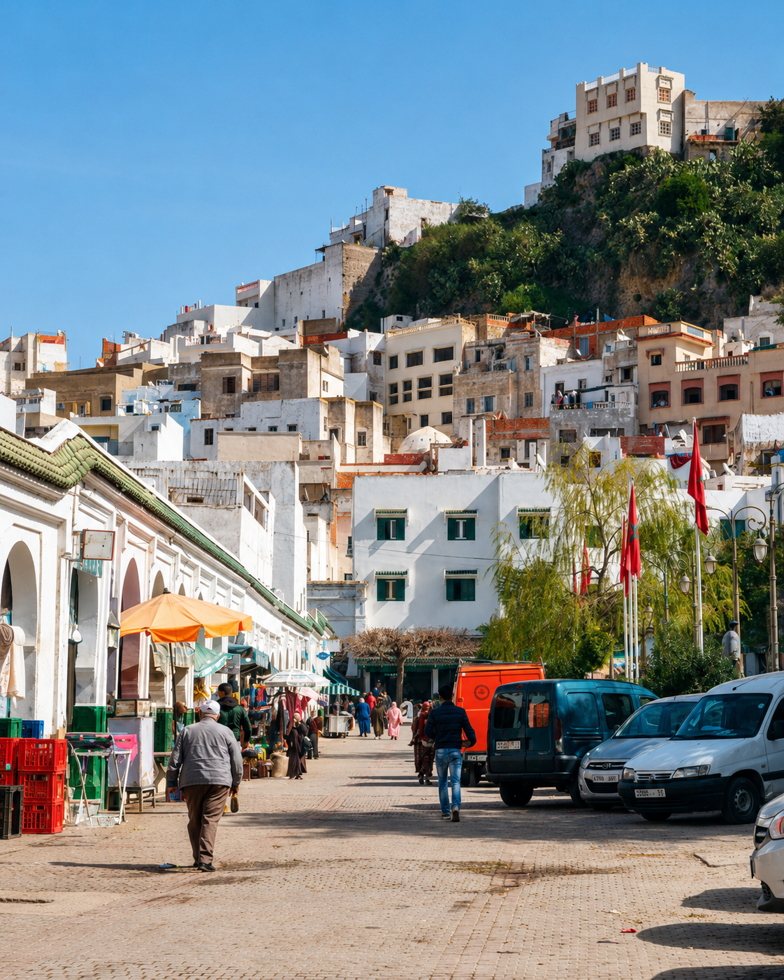 Hillside street and clustered houses in Moulay Idriss Zerhoun